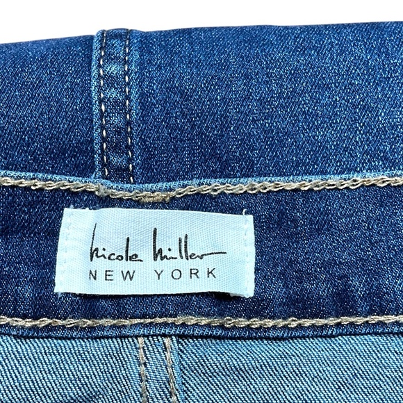 NICOLE MILLER Cotton Blend Dark Denim Midi 5 Pocket Pencil Skirt w/ Front Slit - Picture 5 of 11